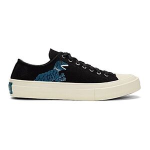 Paul Smith Black Canvas Low-Top Kinsey Dino Sneakers with Blue Dinosaur Print